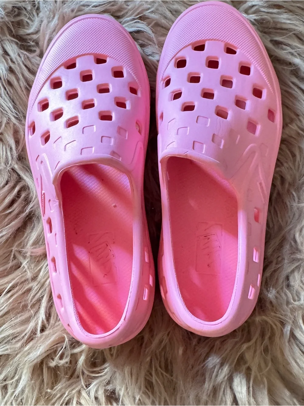 VANS Trk Youth Girls Slip-On Shoes Pink- Youth Kids Size 3 - checkerboard cutout